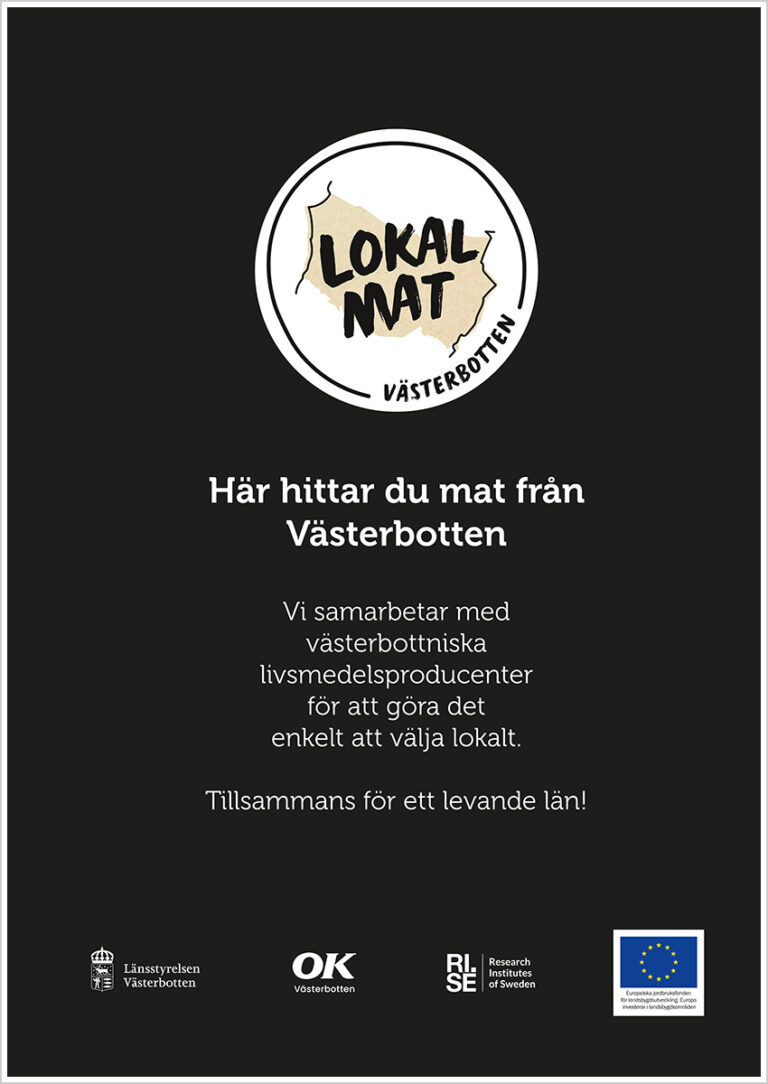 Affisch med rubriken "Här hittar du mat från Västerbotten".